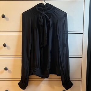 Black Sheer 100% Silk Tie Blouse